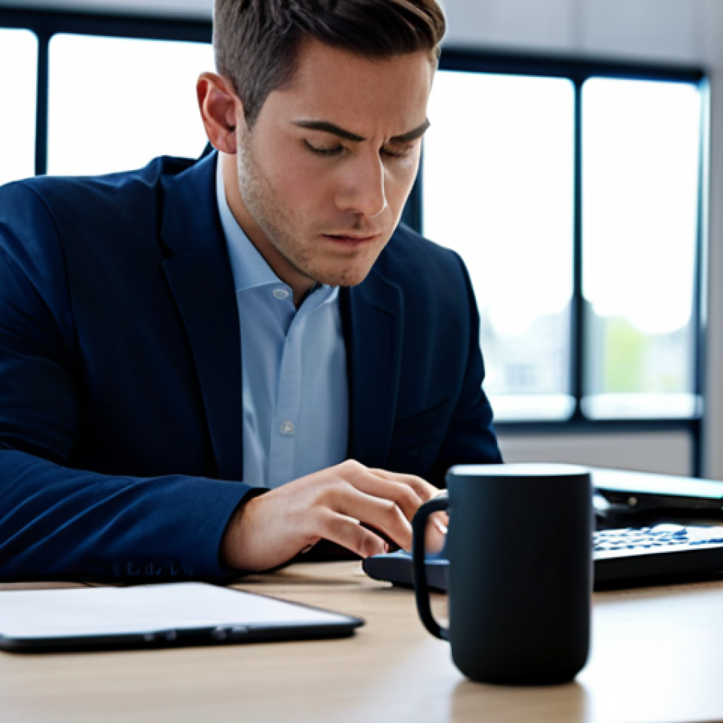 A professional individual, fully clothed in modest business attire, demonstrating intense focus at a clean, well-organized modern office desk. A digital screen on the desk displays a productivity timer or a minimalist work interface. The smartphone is positioned out of immediate reach, signifying an absence of digital distraction. The background is a tastefully blurred, professional office environment with soft, ambient lighting. The overall scene conveys concentration, efficiency, and deep work. safe for work, appropriate content, fully clothed, perfect anatomy, correct proportions, natural pose, well-formed hands, proper finger count, natural body proportions, professional dress, high-quality, professional photography, family-friendly.