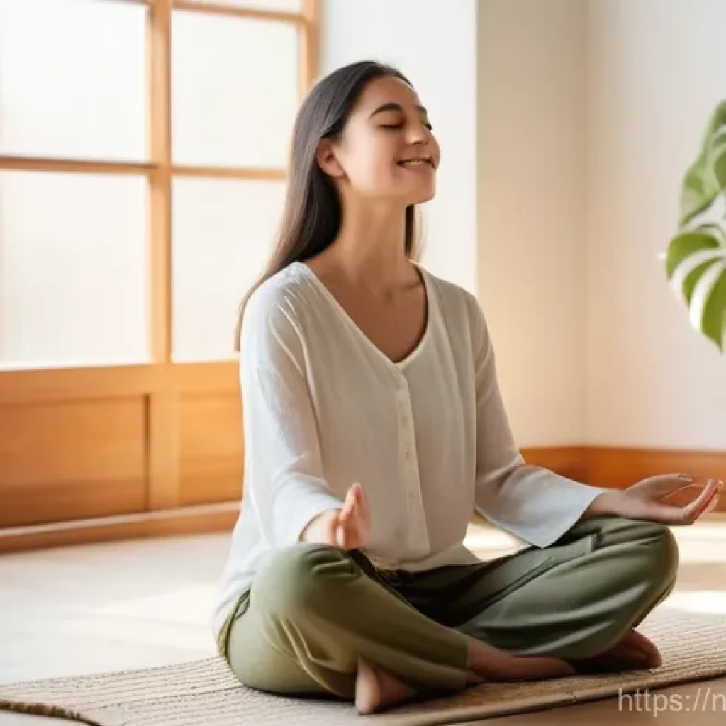 집중력 향상을 위한 워크숍 및 세미나 - **Prompt:** A serene and calm young woman in her late 20s, with a gentle smile and eyes softly close...