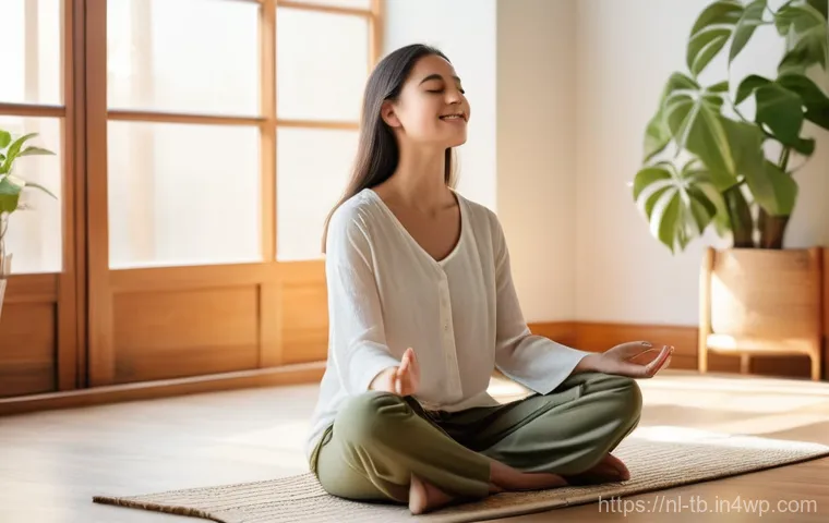 집중력 향상을 위한 워크숍 및 세미나 - **Prompt:** A serene and calm young woman in her late 20s, with a gentle smile and eyes softly close...