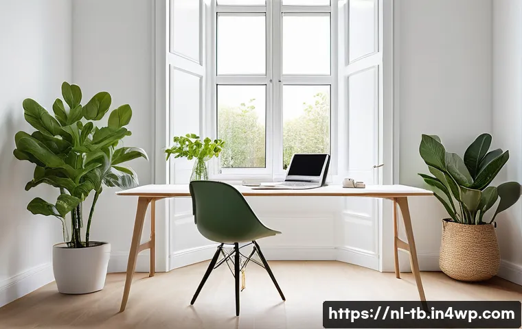 공부 공간 정리로 집중력 증대하기 - A bright and minimalist study space in a Dutch apartment, featuring large windows with natural sunli...